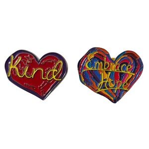 Kind & Embrace Hope Heart 2 Pins Charm Silver Tone Enameled  Rainbow Penzeys